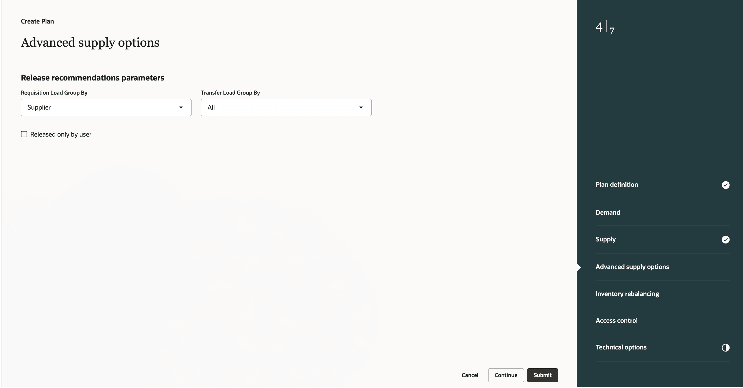 Provide Details in the Advanced Supply Options Step