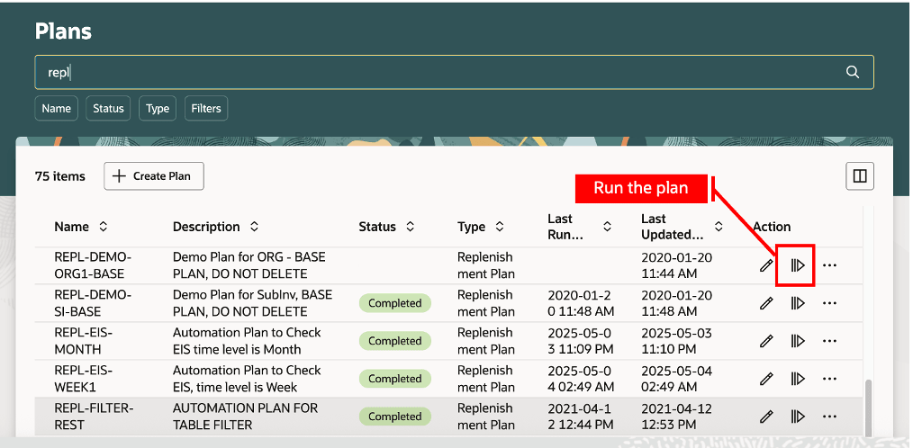 Run the Replenishment Plan