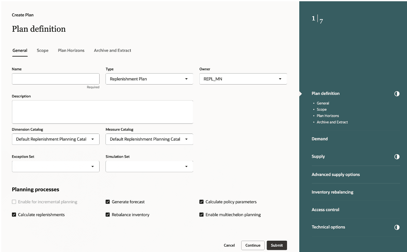 Provide General Details in the Plan Definition Step