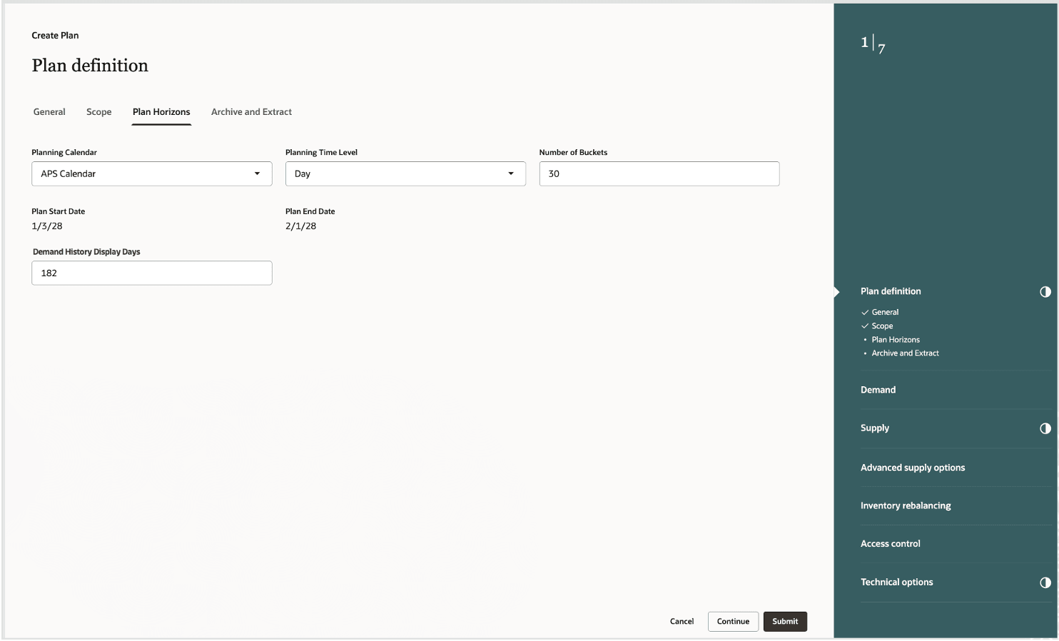 Provide Plan Horizon Details in the Plan Definition Step