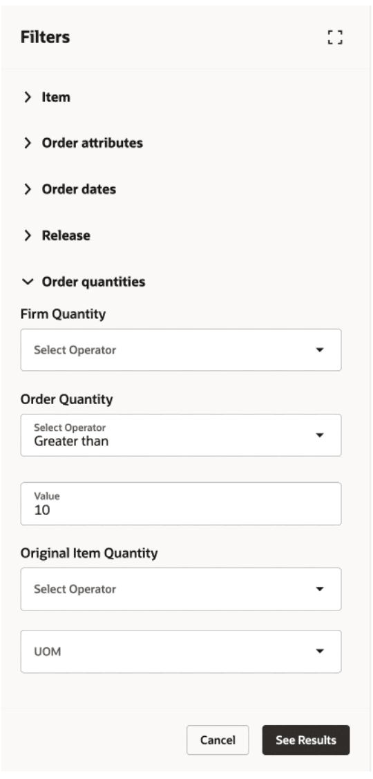Filters Drawer Showing Numeric Column (Order Quantity)