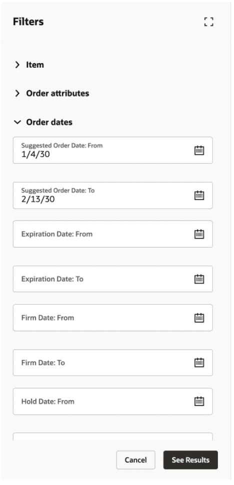 Filters Drawer Showing Date Columns