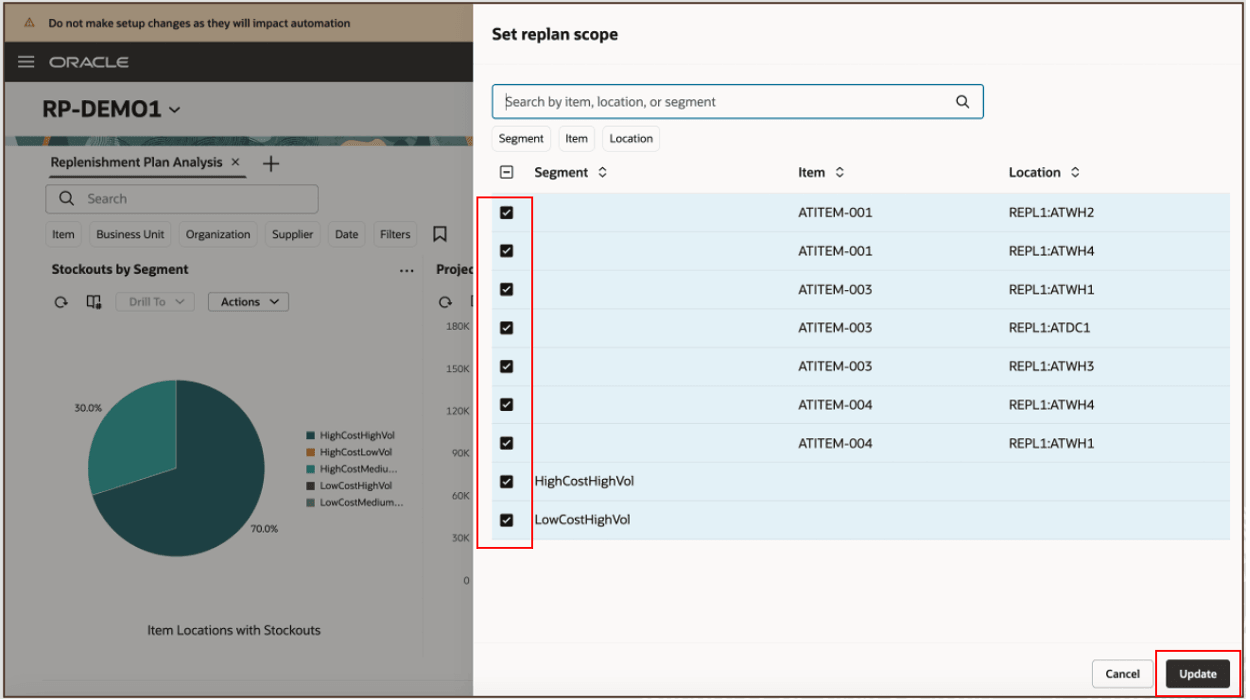 Set Replan Scope Drawer