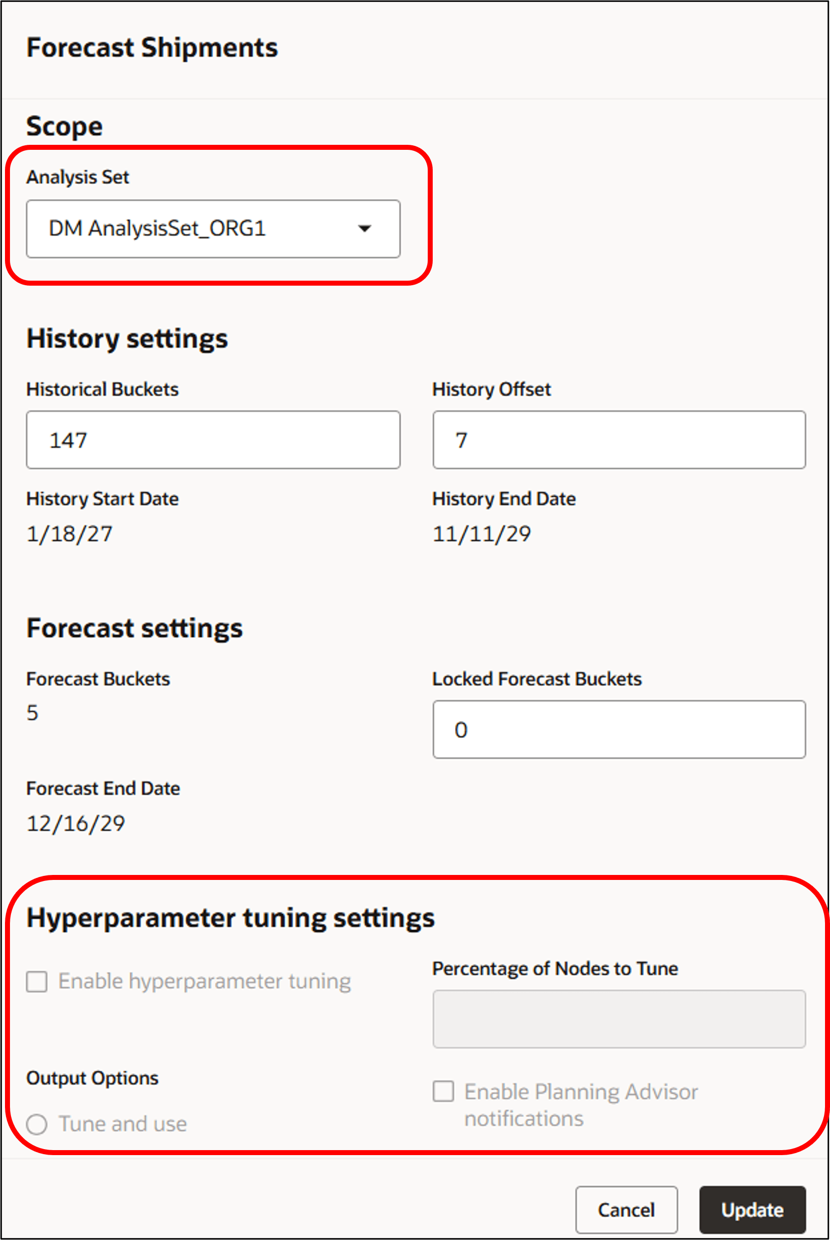 Forecast Settings Plan Options