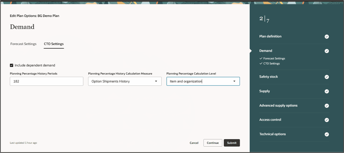 CTO Settings Plan Options