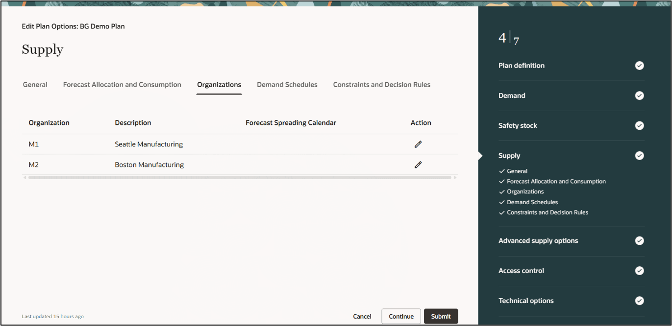 Supply Step with Organizations Tab