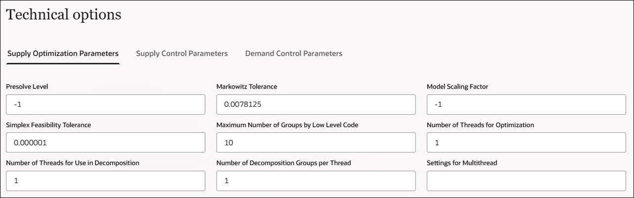 Supply Optimization Parameters