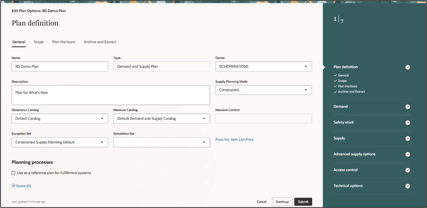 Plan Definition General Tab Plan Options