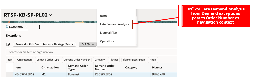 Drill To Late Demand Analysis Is Selected