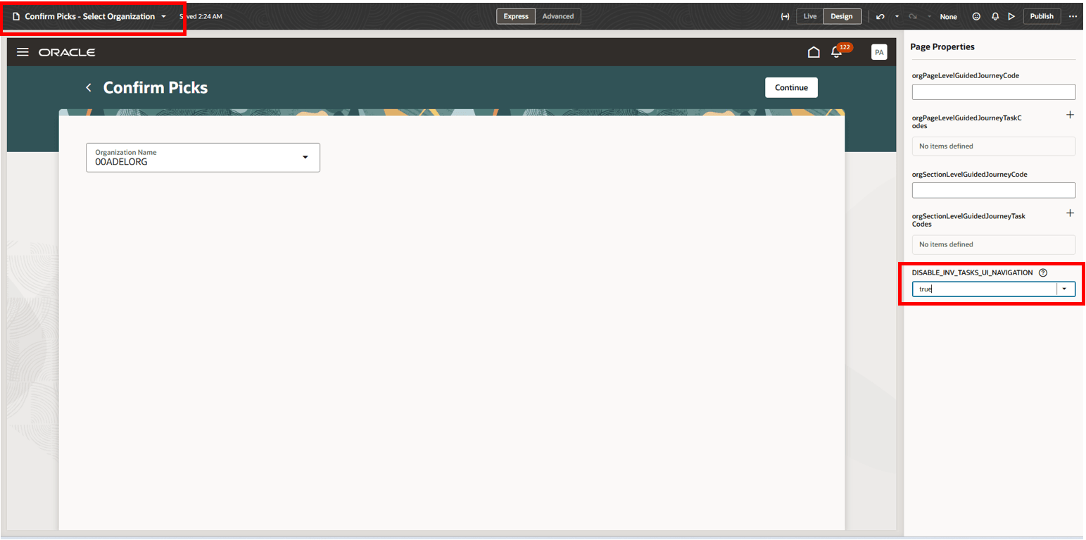 Confirm Picks - Select Organization: Visual Builder Studio’s Express Mode