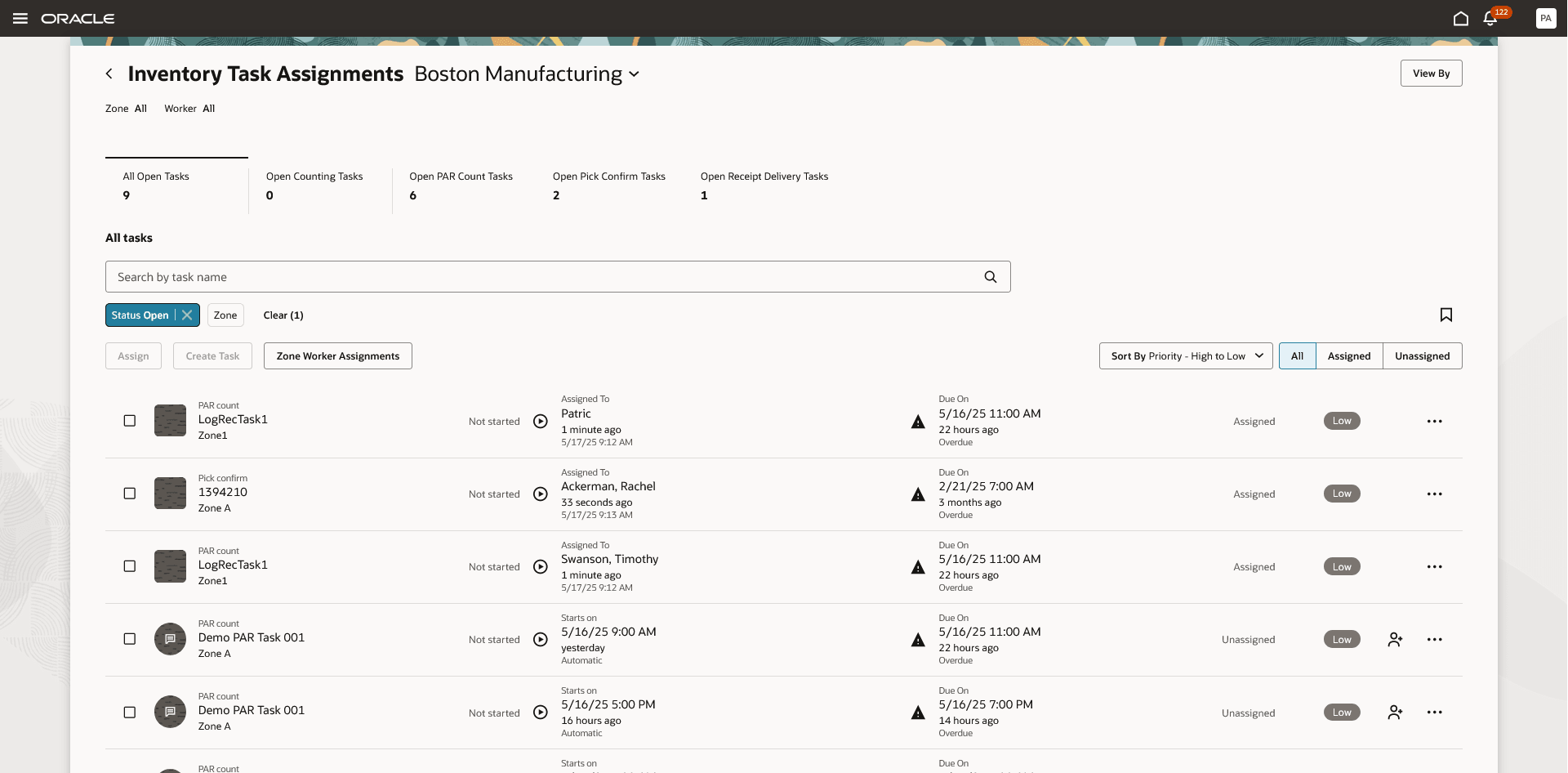 Inventory Task Assignments
