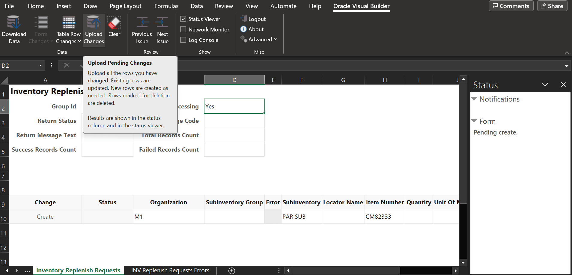 Upload Replenishment Request
