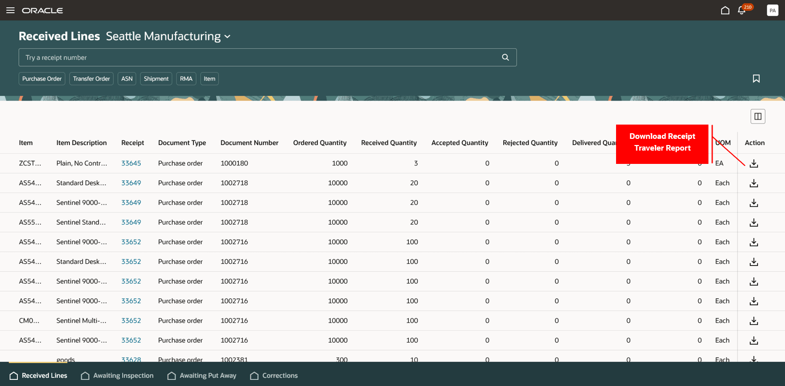 Download Receipt Traveler Report