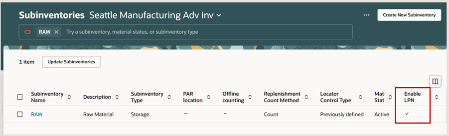 Configure Subinventories