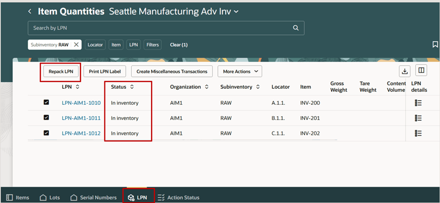 Initiate Repack Action in Item Quantities