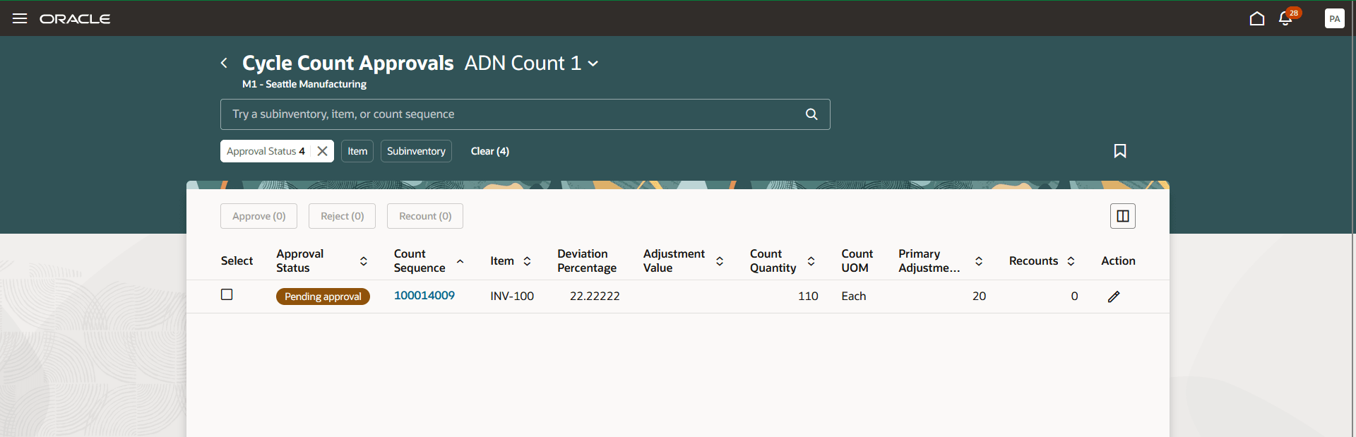 Cycle Count Approvals Page