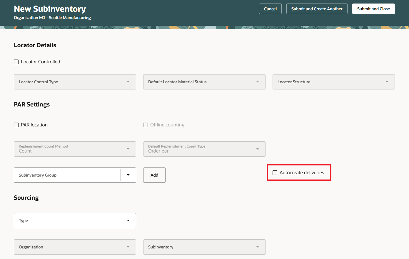 Enable Delivery Creation for a Subinventory