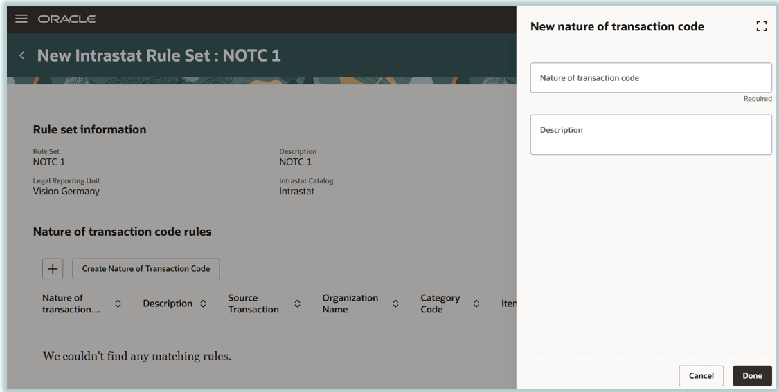 Create new nature of transaction code