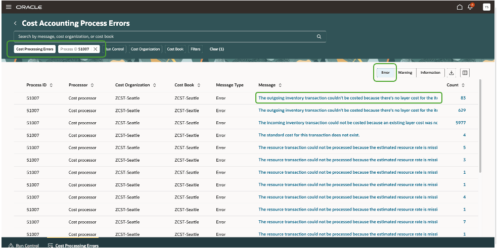 Figure 1: Cost Accounting Process Errors UI