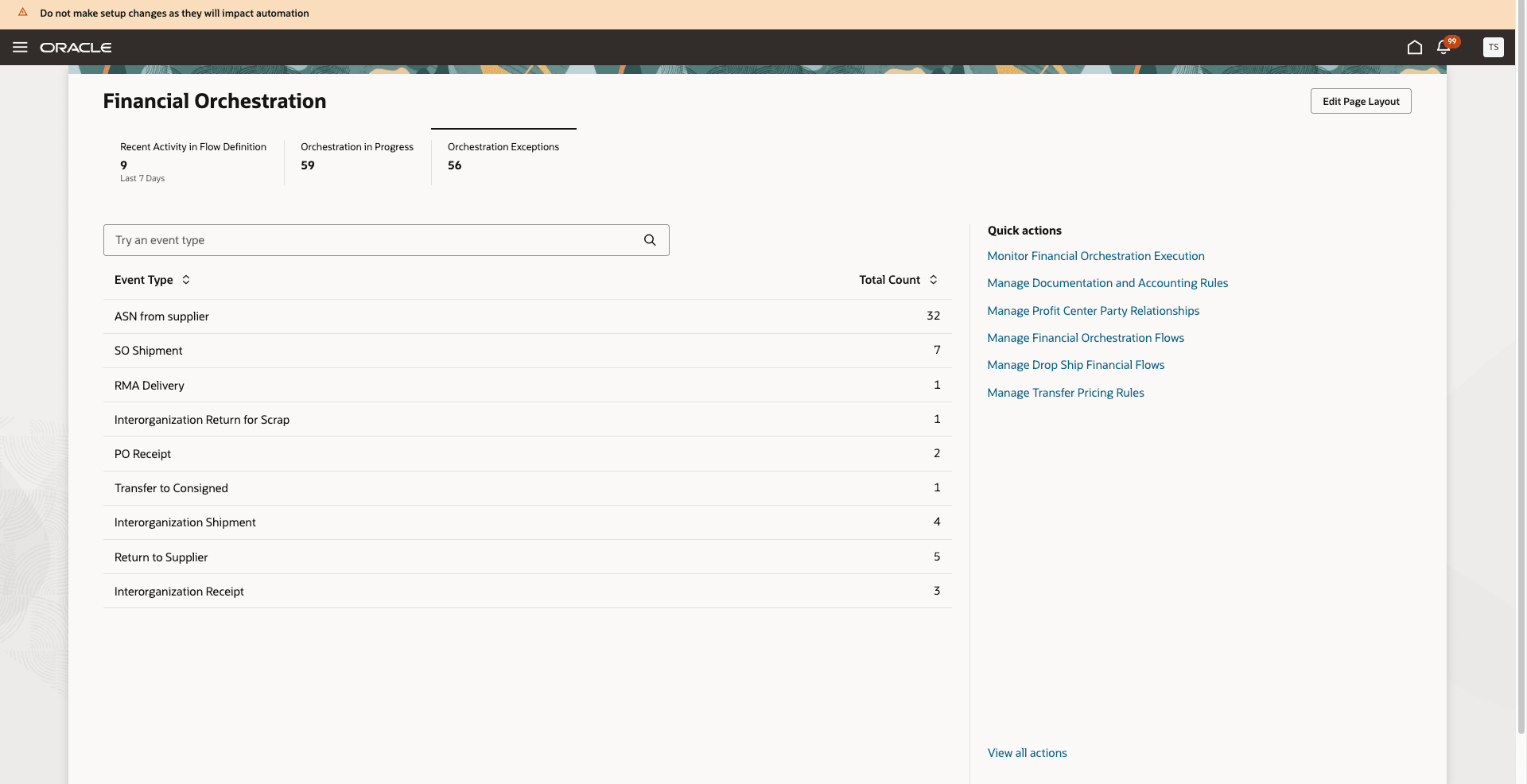 Figure 3 – Landing page filtered view after clicking the "Orchestration Exceptions" scorecard