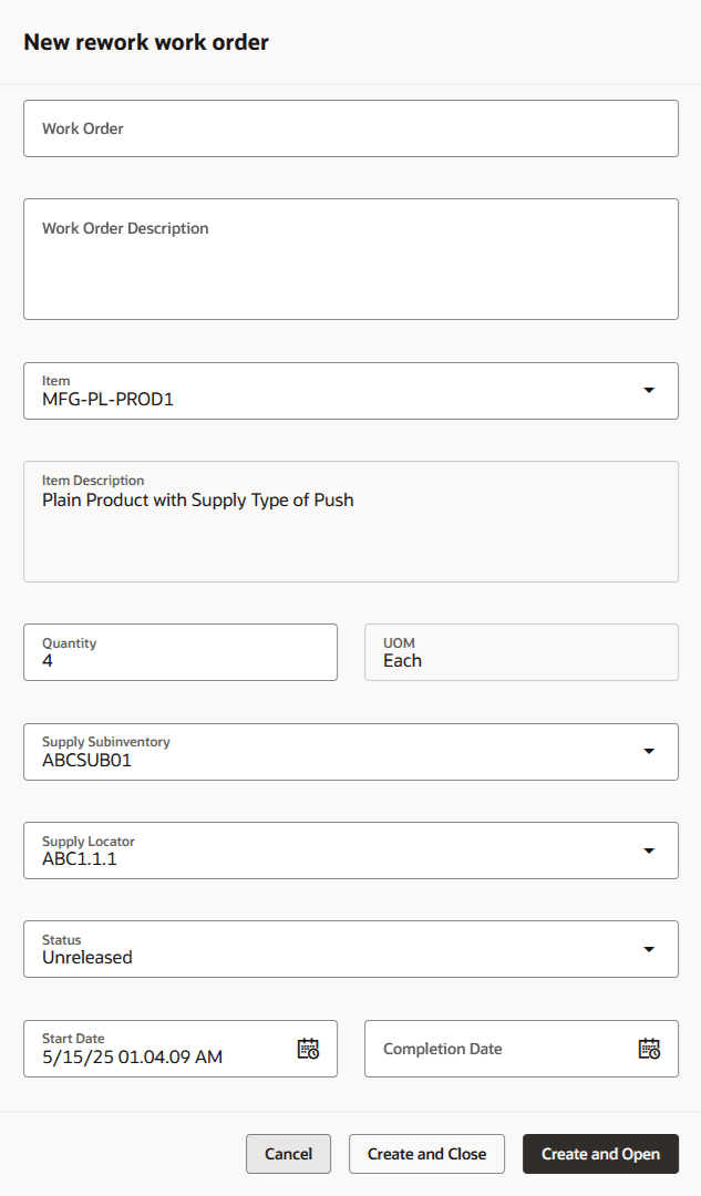 Create Rework Work Order