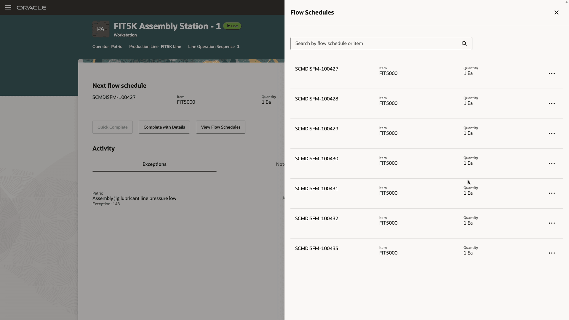 View list of flow schedules to be completed at a workstation