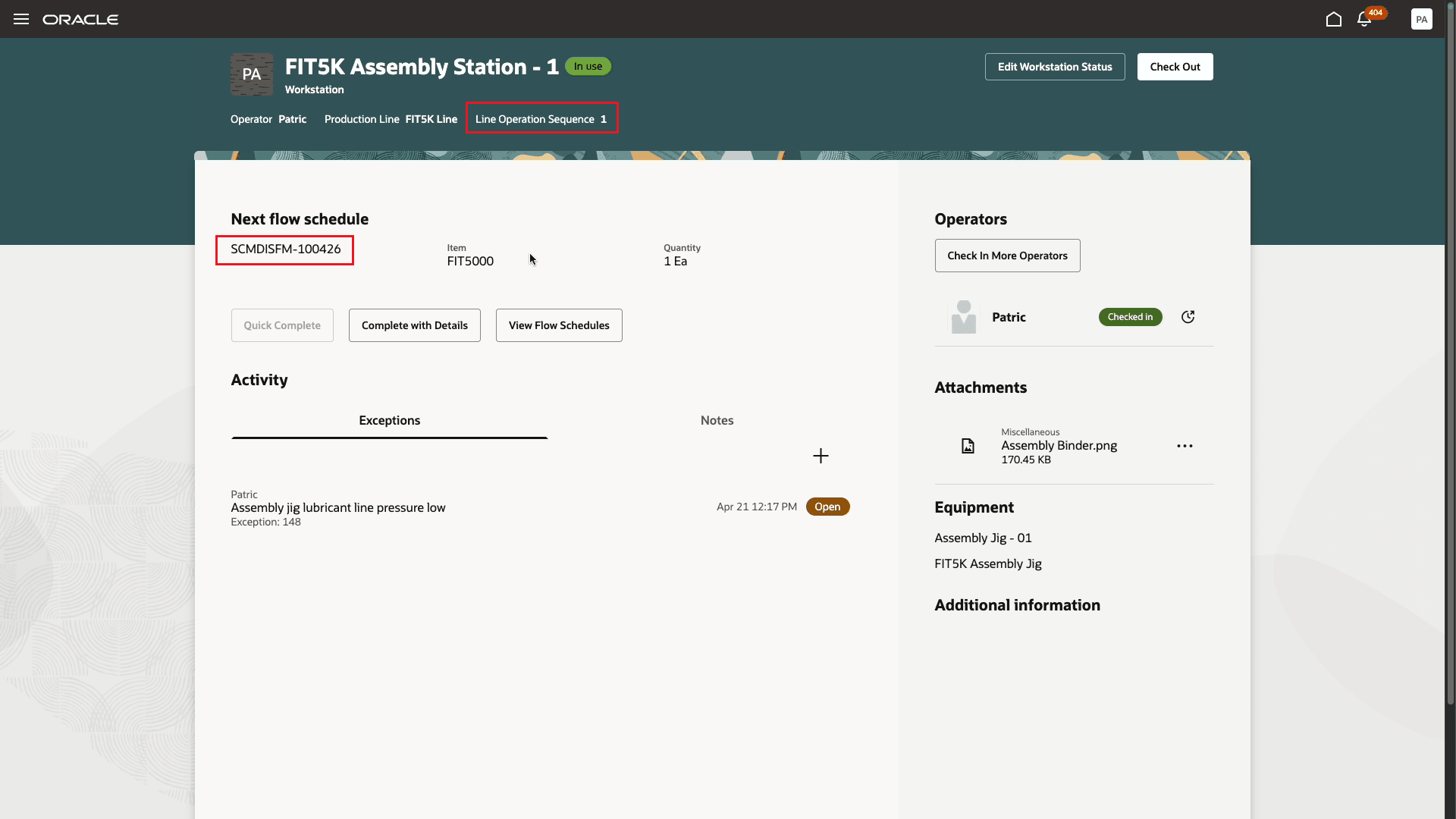 Report Flow Schedule Intermediate Completion at a Workstation