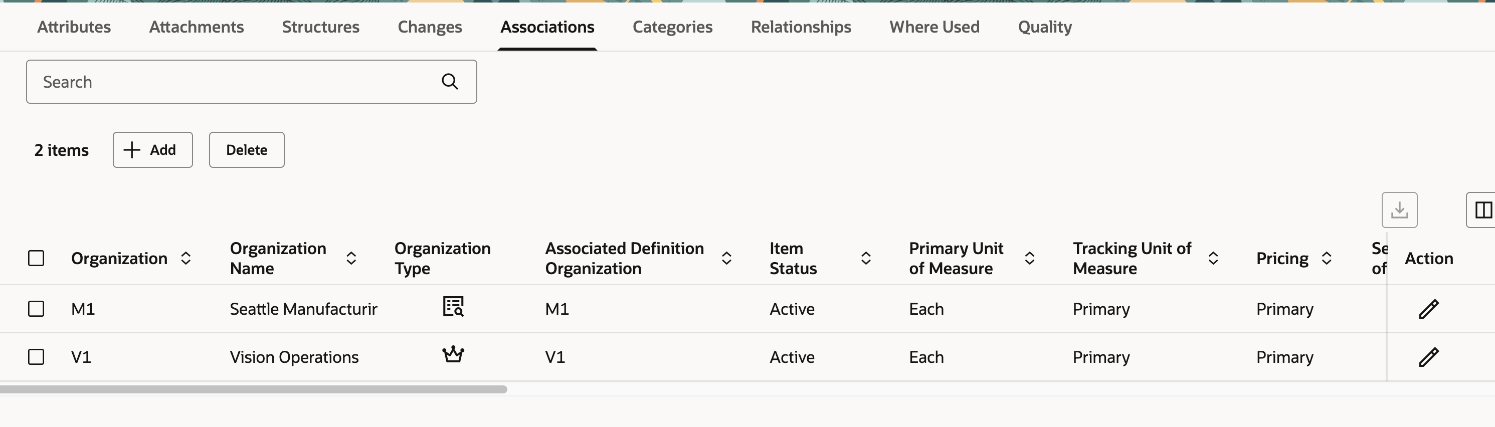Associations Tab