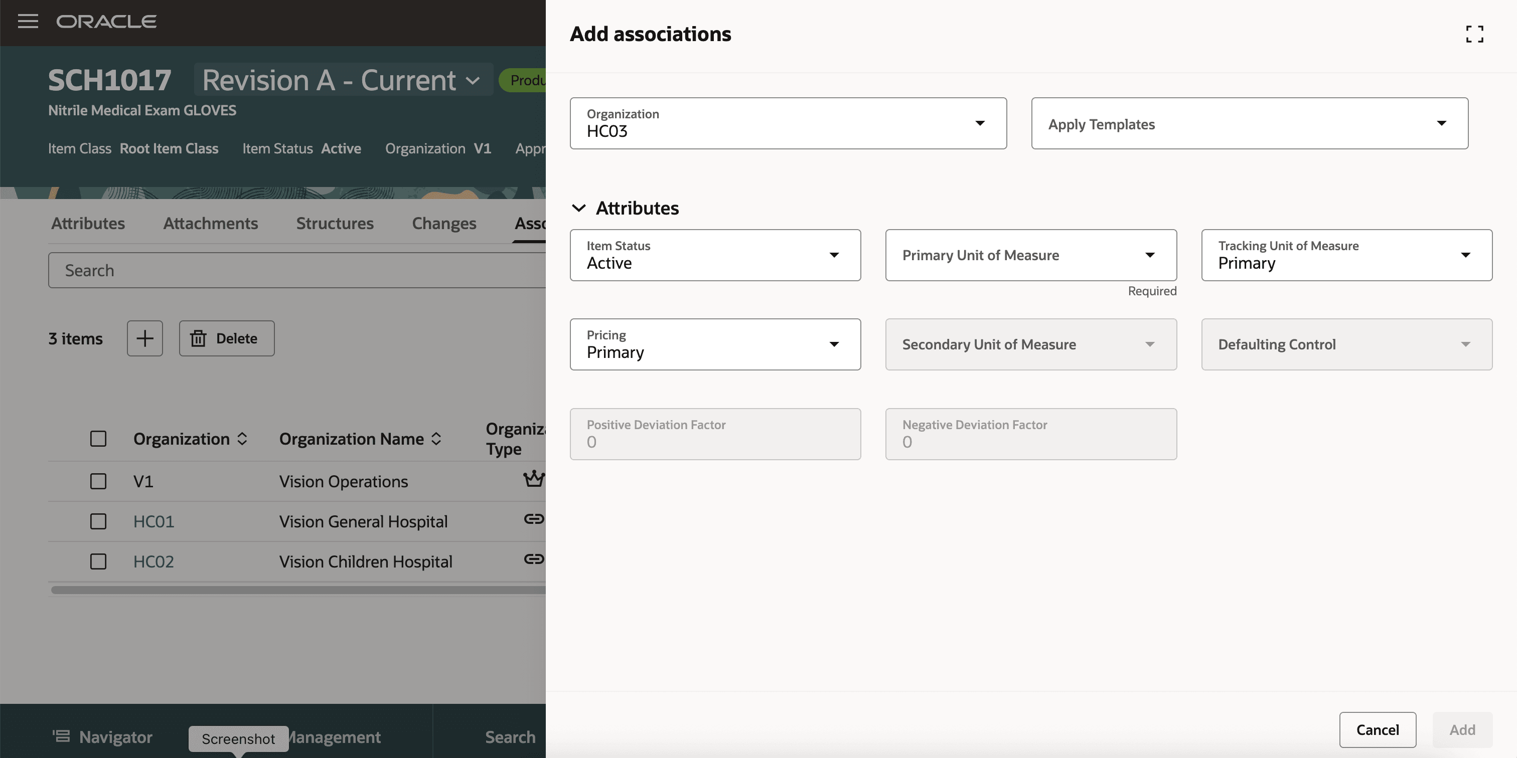 Add Associations Drawer