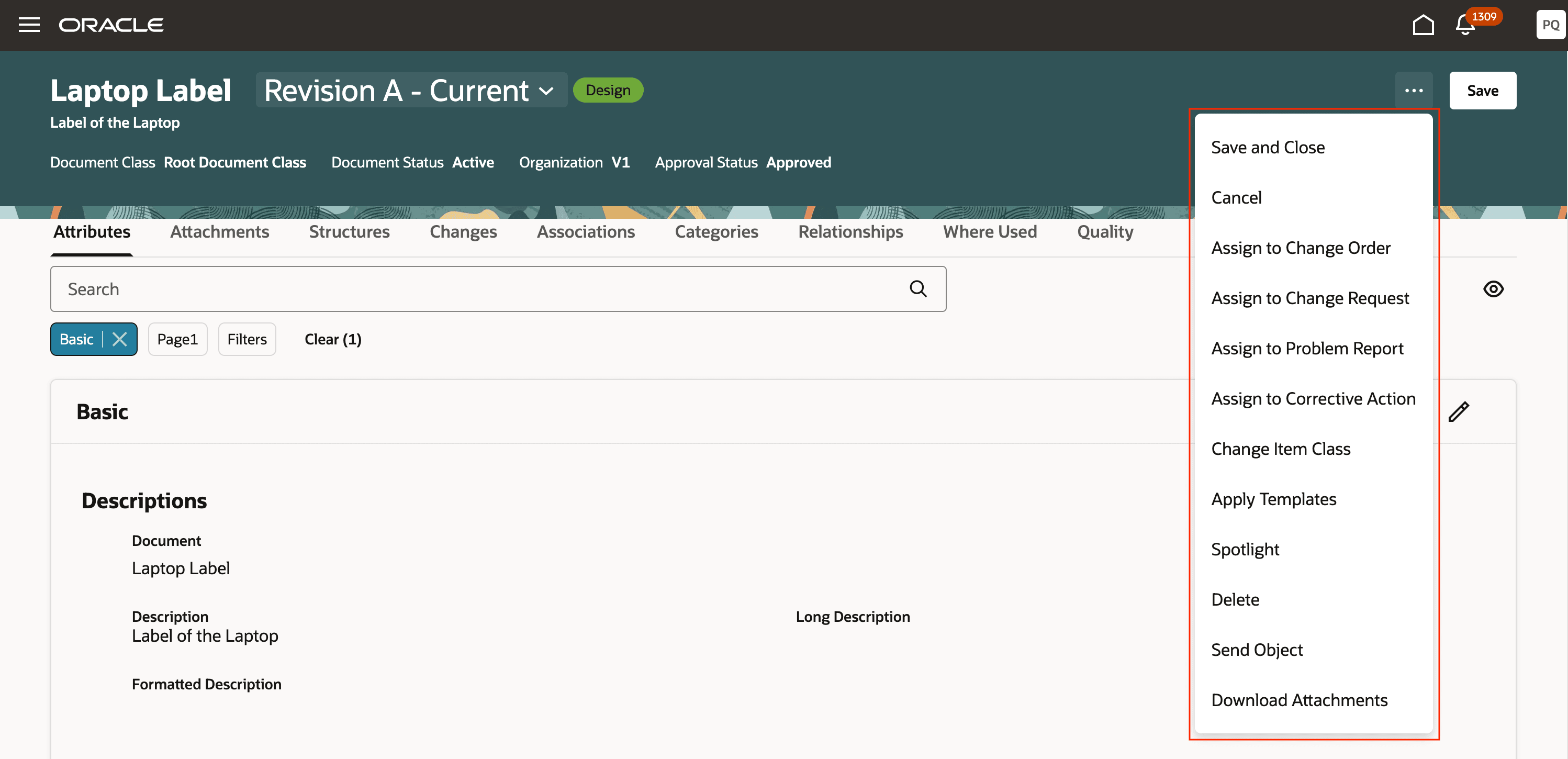 Actions Available on a Document