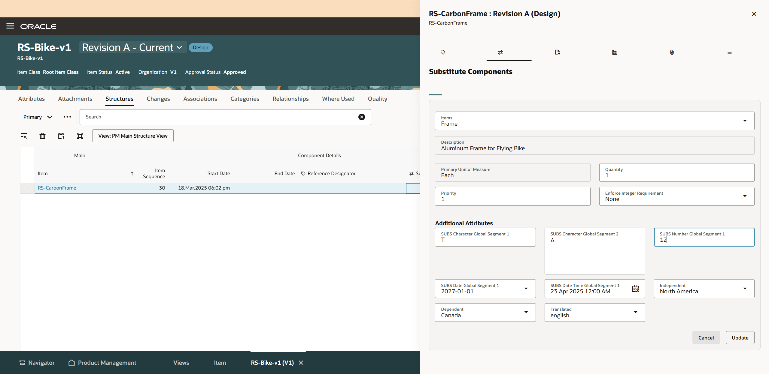 Add Substitute Component to a Structure Component