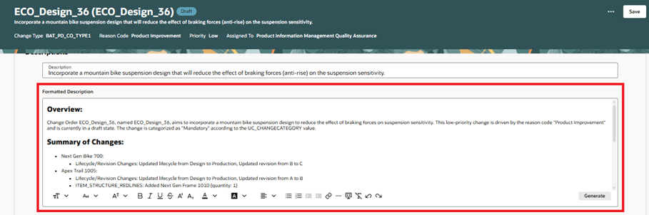 AI Generated Summary of a Change Order