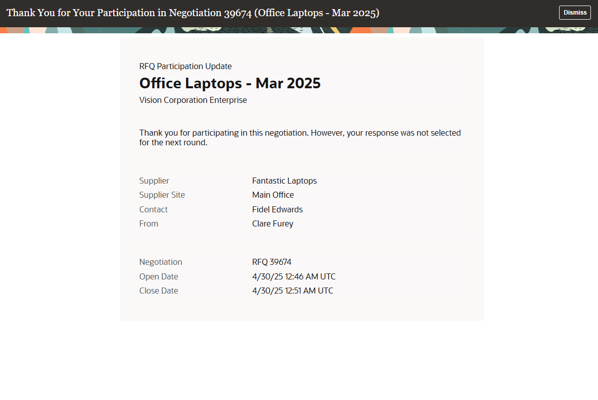 Negotiation Participation Update FYI Notification