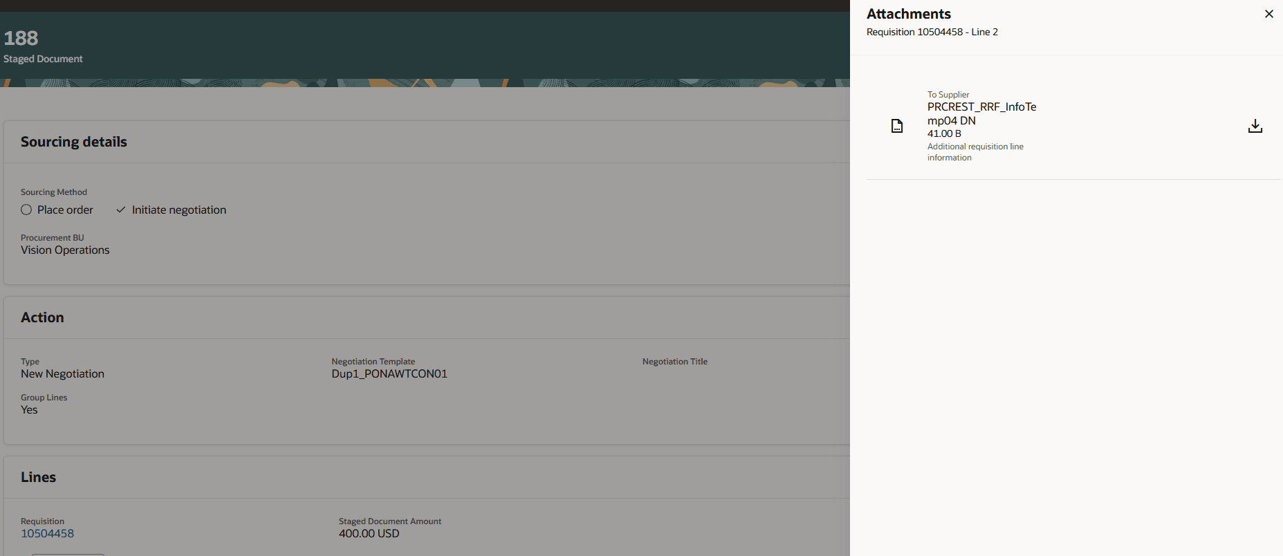 Attachments Drawer in Staged Document Page