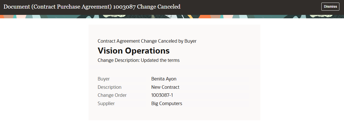 Contract Purchase Agreement Change Order Canceled Notification