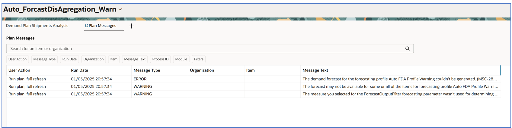 Plan Messages Page