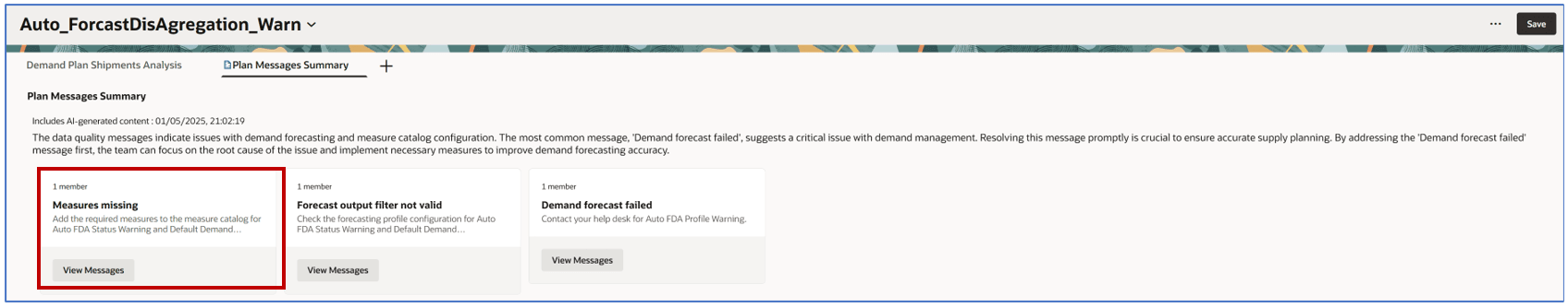 Plan Messages Summary Page