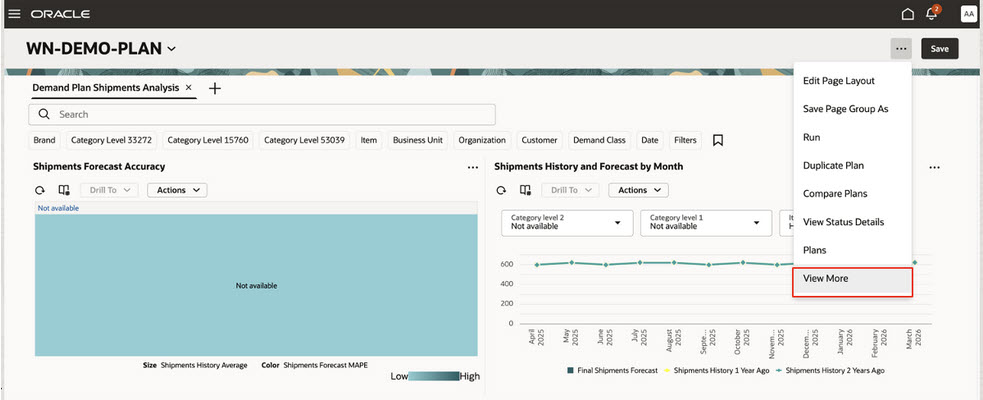 More Actions Menu for Plan