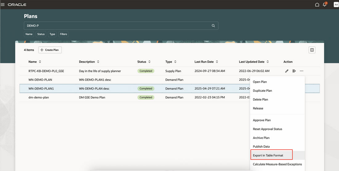 Menu Item for Exporting Data