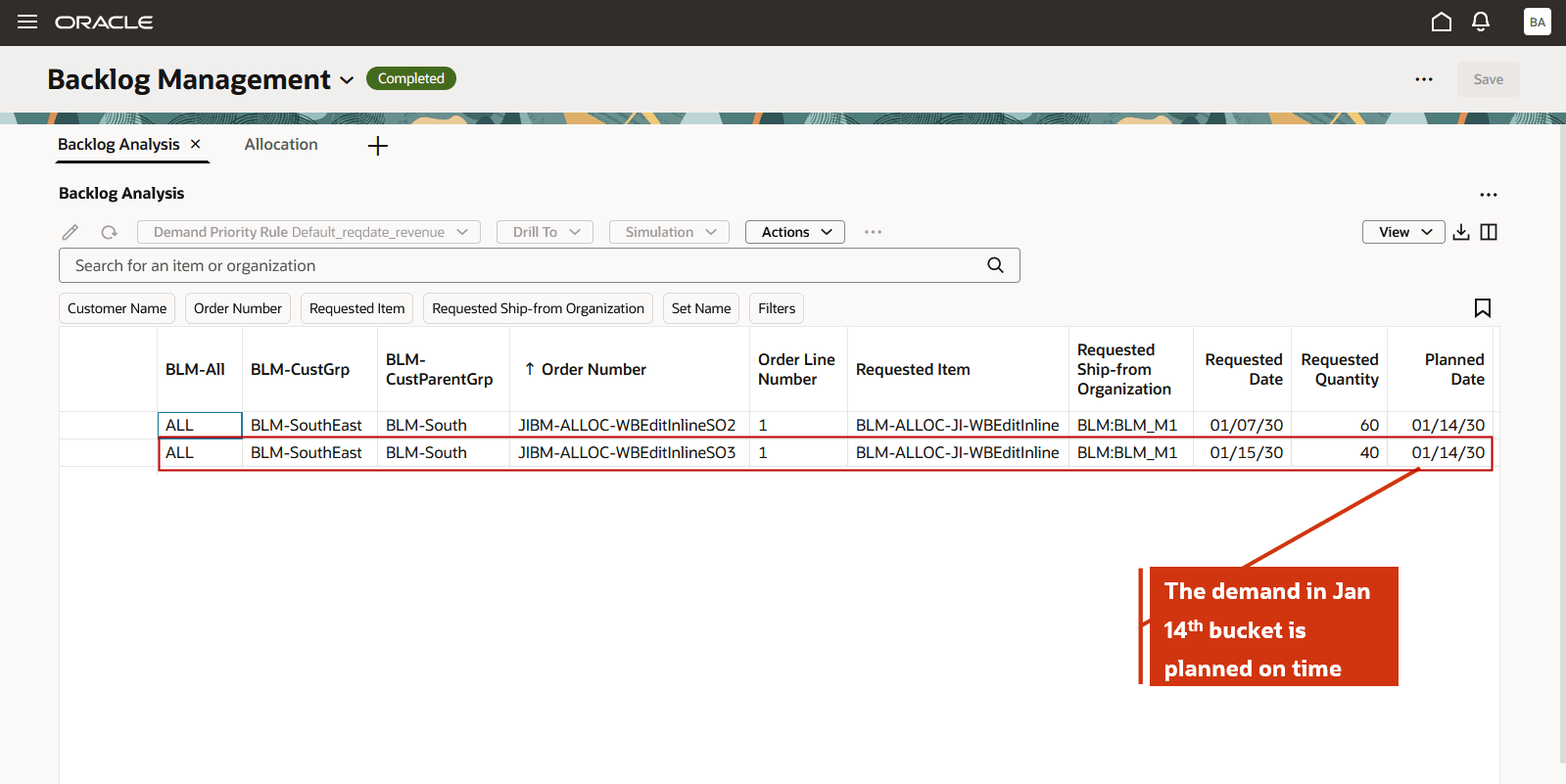 View Sales Order Line in Backlog Analysis After Drill To from Allocation