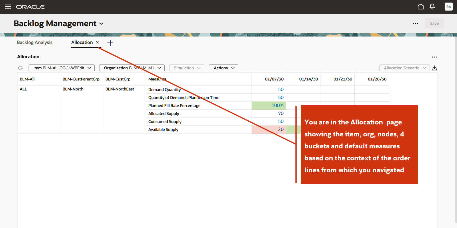 Allocation Page Opens Showing Drill To Context
