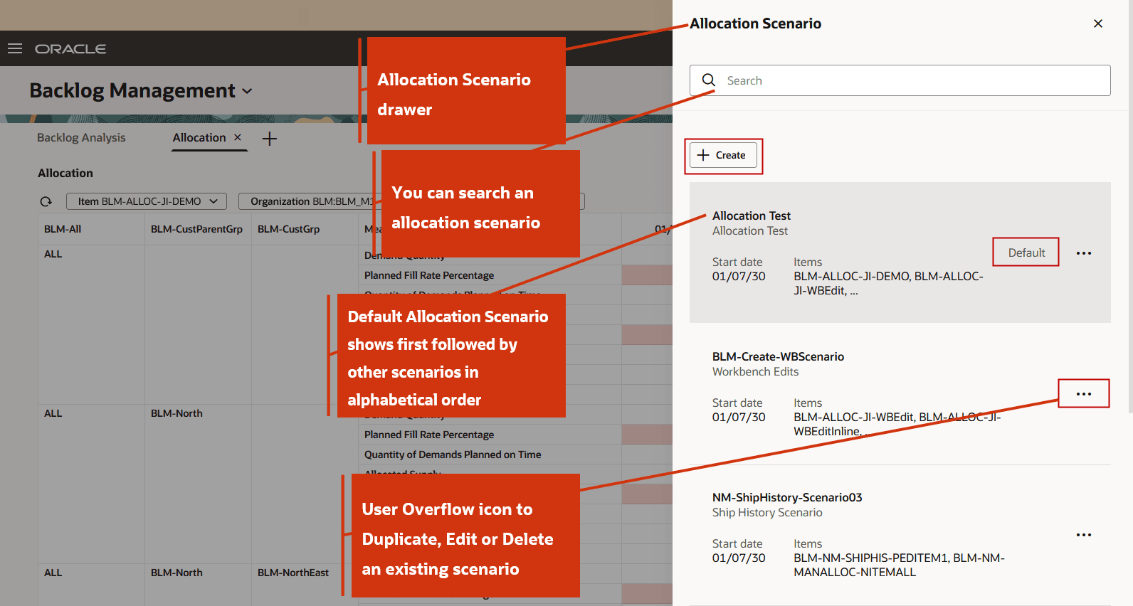 Allocation Scenario drawer