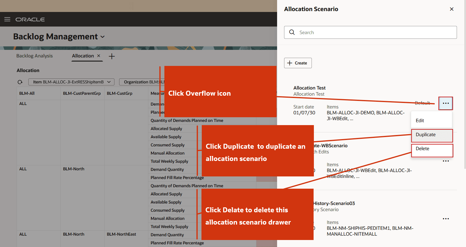 Duplicate or Delete an Allocation Scenario