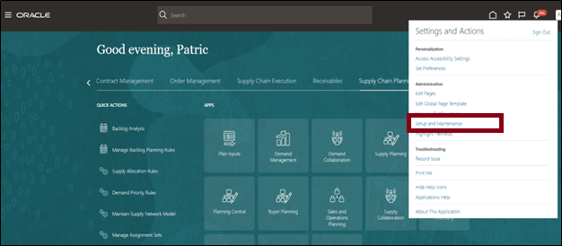 Setting and Actions drawer