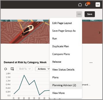 Planning Advisor Option on the Actions Menu