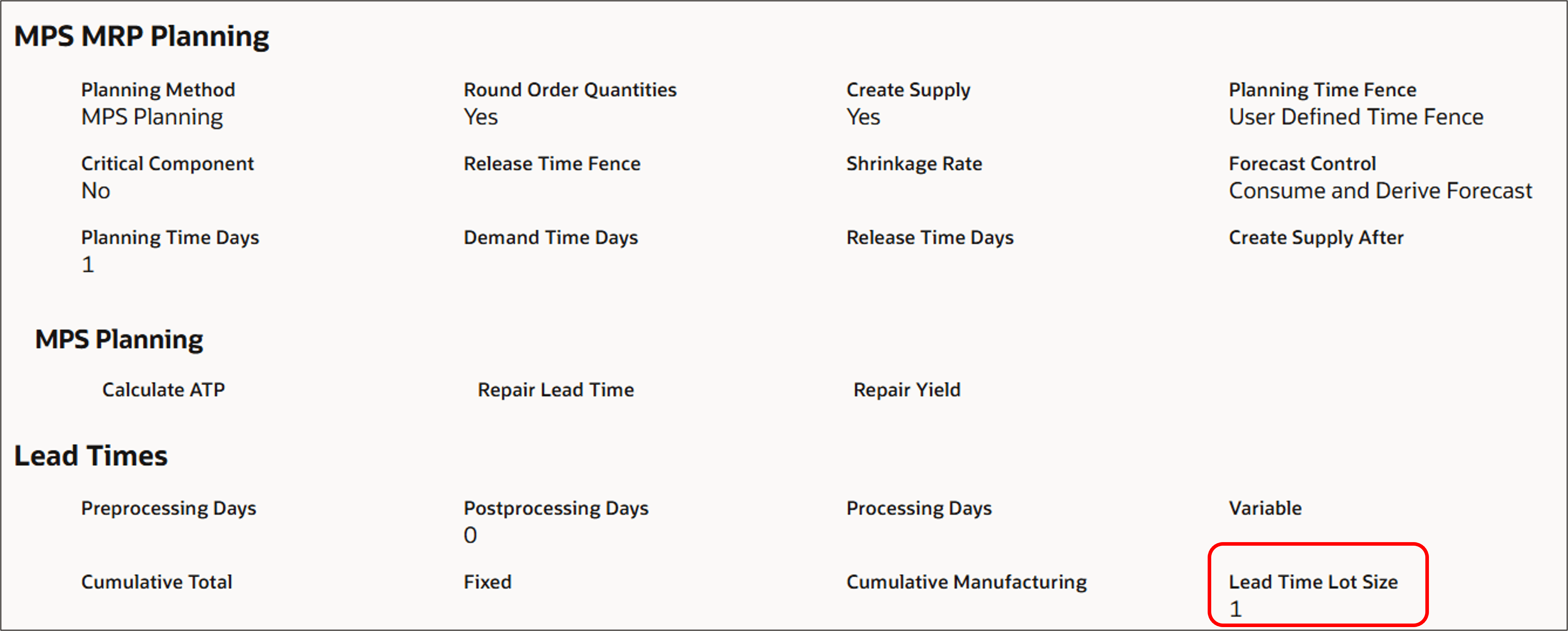 Lead Time Lot Size Setup