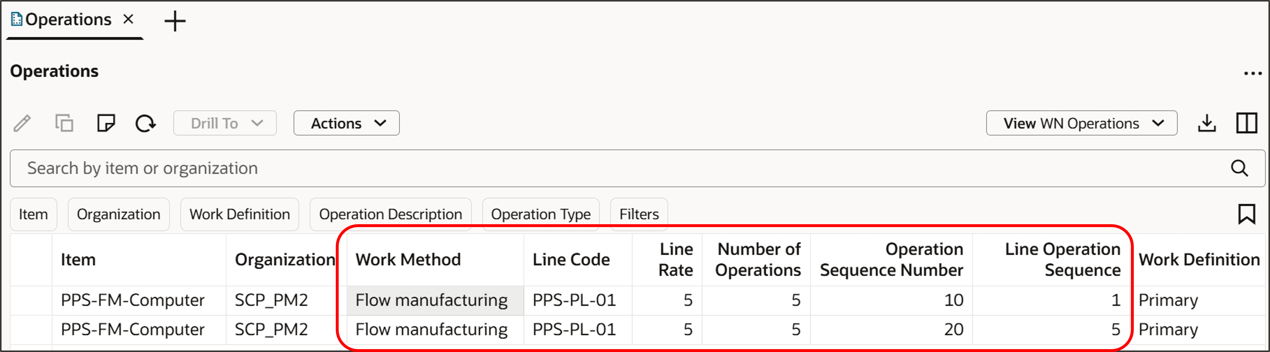 Operations Table