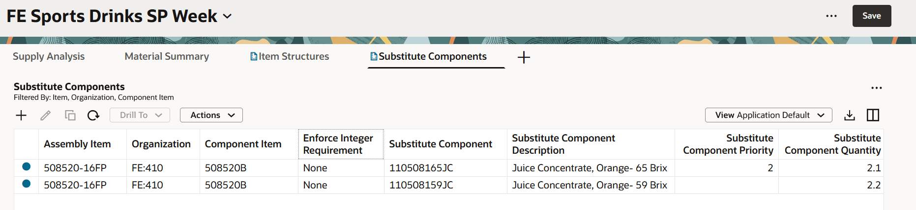 Substitute Components Table
