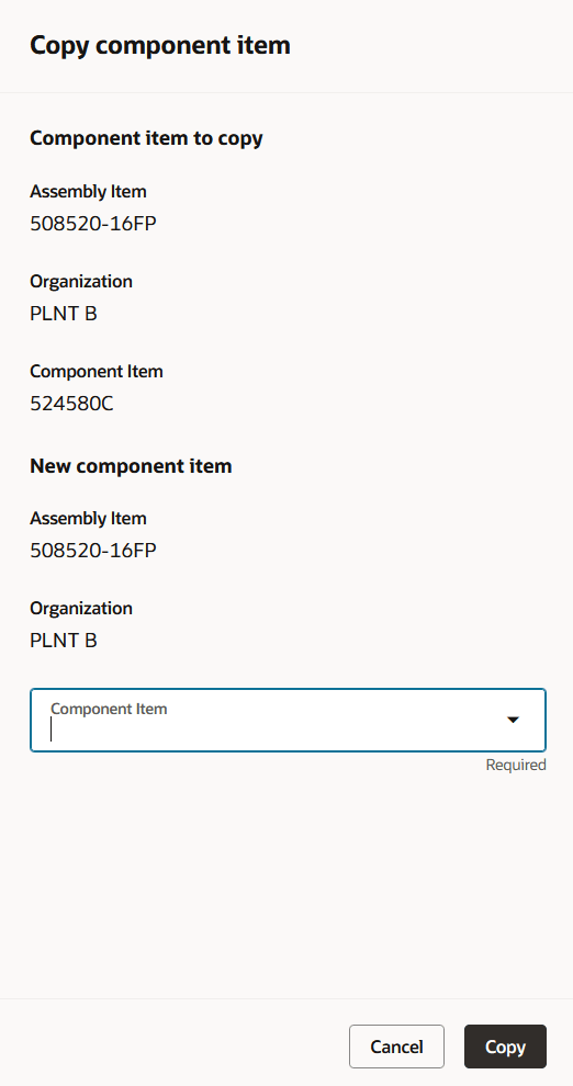 Copying a Component Item