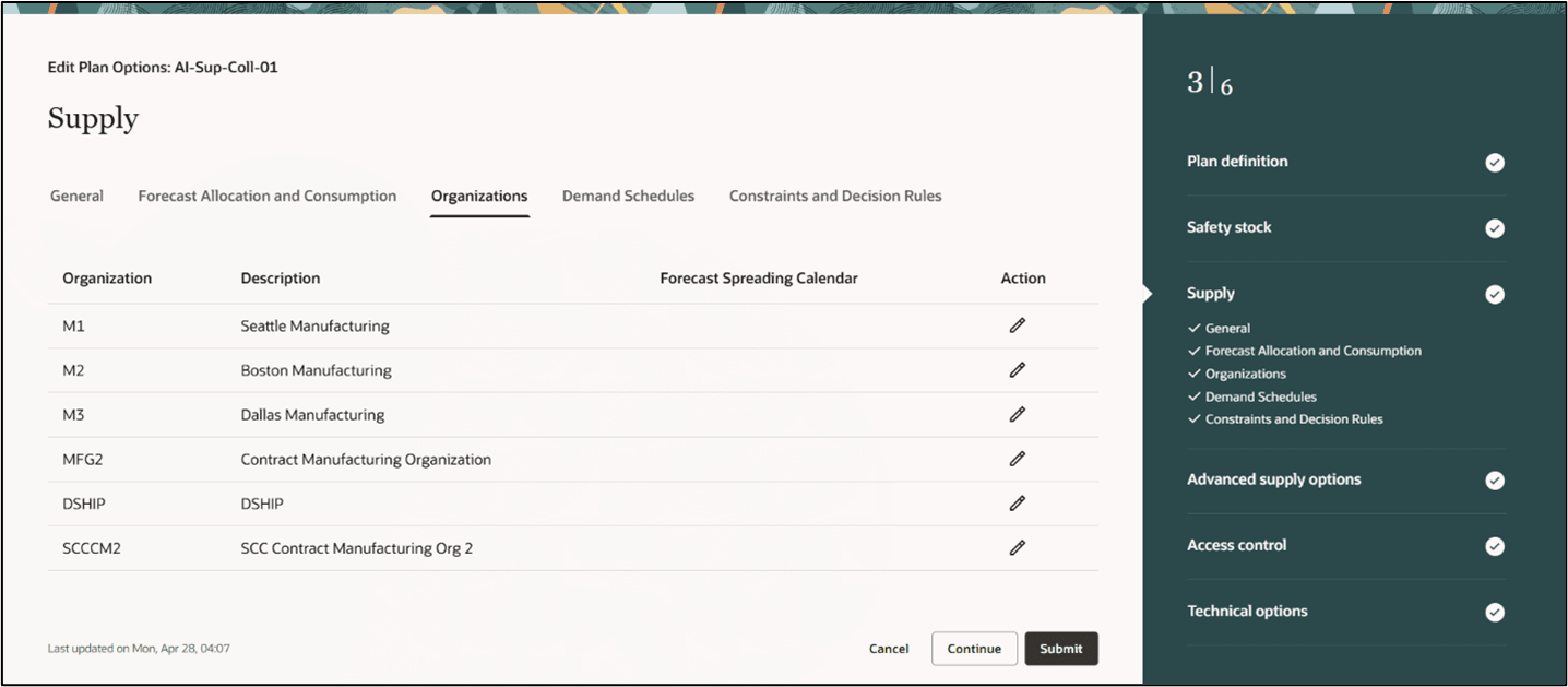Supply Step with Organizations Tab